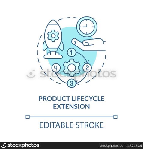 Product lifecycle extension turquoise concept icon. Process improvement abstract idea thin line illustration. Isolated outline drawing. Editable stroke. Roboto-Medium, Myriad Pro-Bold fonts used. Product lifecycle extension turquoise concept icon