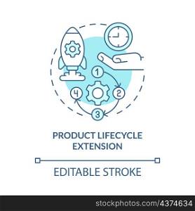 Product lifecycle extension turquoise concept icon. Process improvement abstract idea thin line illustration. Isolated outline drawing. Editable stroke. Roboto-Medium, Myriad Pro-Bold fonts used. Product lifecycle extension turquoise concept icon