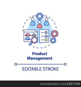 Product management concept icon. Marketing processes. Business development abstract idea thin line illustration. Isolated outline drawing. Editable stroke. Arial, Myriad Pro-Bold fonts used. Product management concept icon