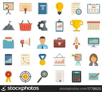 Product manager icons set. Flat set of product manager vector icons isolated on white background. Product manager icons set flat vector isolated