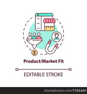 Product, market fit concept icon. Consumer demand satisfaction. Attract customers. Startup launch abstract idea thin line illustration. Vector isolated outline color drawing. Editable stroke. Product, market fit concept icon