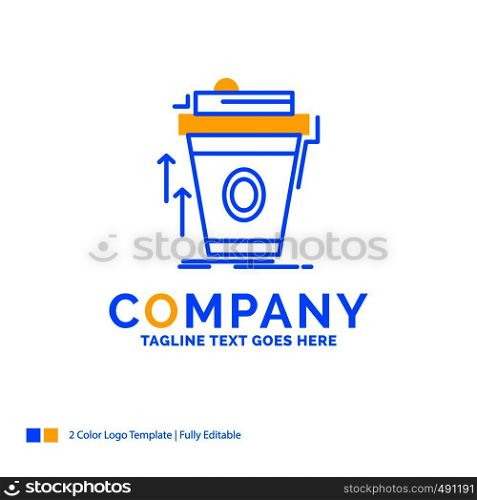 product, promo, coffee, cup, brand marketing Blue Yellow Business Logo template. Creative Design Template Place for Tagline.