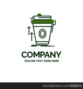 product, promo, coffee, cup, brand marketing Flat Business Logo template. Creative Green Brand Name Design.