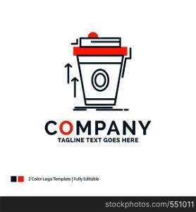 product, promo, coffee, cup, brand marketing Logo Design. Blue and Orange Brand Name Design. Place for Tagline. Business Logo template.