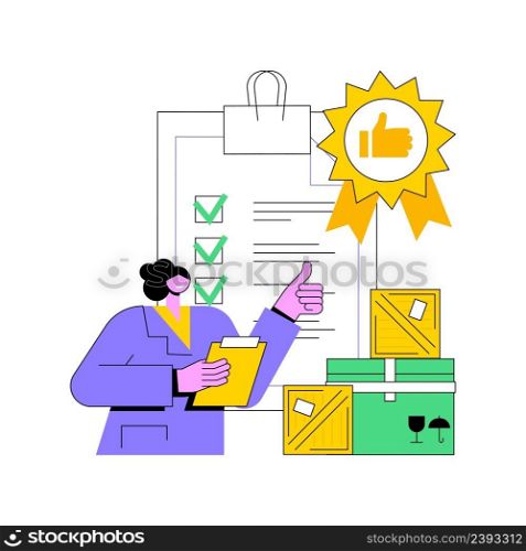 Product quality control abstract concept vector illustration. Product safety standard, customer feedback, warranty certificate, production line, business success, inspection abstract metaphor.. Product quality control abstract concept vector illustration.