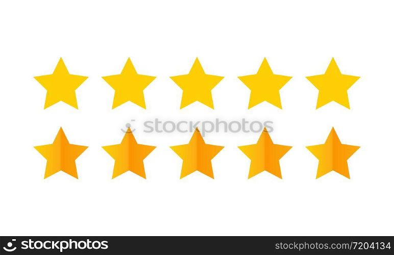 Product ratings, five stars or golden star, quality rating, feedback, premium icon set flat logo in yellow on isolated white background. EPS 10 vector.. Product ratings, five stars or golden star, quality rating, feedback, premium icon set flat logo in yellow on isolated white background. EPS 10 vector
