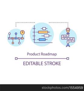 Product roadmap concept icon. Direction of business development. Financial planning. Product management idea thin line illustration. Vector isolated outline RGB color drawing. Editable stroke. Product roadmap concept icon