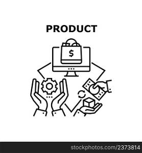 Product Sale Vector Icon Concept. Product Sale In Internet Shop, Customer Choosing And Purchasing Goods Online. Client Ordering And Buying In Store. Paying With Money Black Illustration. Product Sale Vector Concept Black Illustration