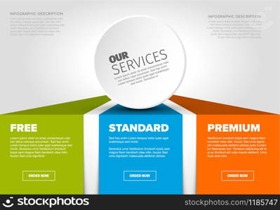Product / service price comparison cards with description and icons