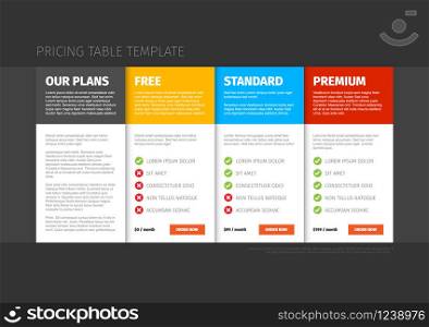 Product / service versions comparison cards - with description. Pricing table template
