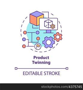 Product twinning concept icon. Virtual representation abstract idea thin line illustration. Twinning level. Isolated outline drawing. Editable stroke. Roboto-Medium, Myriad Pro-Bold fonts used. Product twinning concept icon