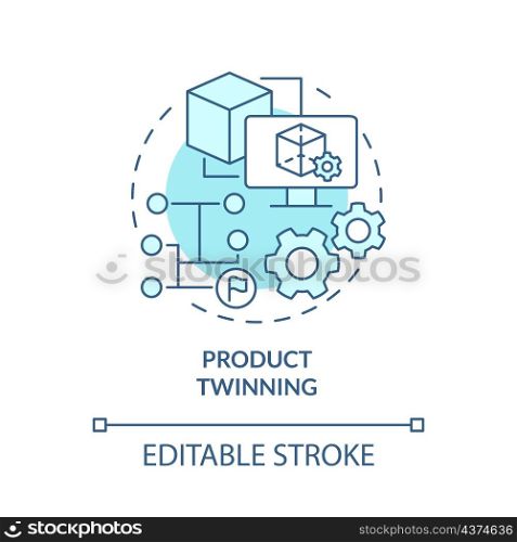 Product twinning turquoise concept icon. Digital model abstract idea thin line illustration. Twinning level. Isolated outline drawing. Editable stroke. Roboto-Medium, Myriad Pro-Bold fonts used. Product twinning turquoise concept icon