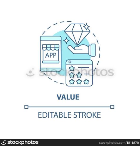 Product value concept icon. UX principle abstract idea thin line illustration. Competitive edge. Meeting audience needs. Value proposition. Vector isolated outline color drawing. Editable stroke. Product value concept icon