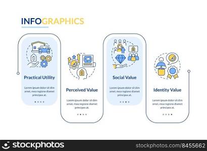 Product values rectangle infographic template. Business. Data visualization with 4 steps. Editable timeline info chart. Workflow layout with line icons. Lato-Bold, Regular fonts used. Product values rectangle infographic template