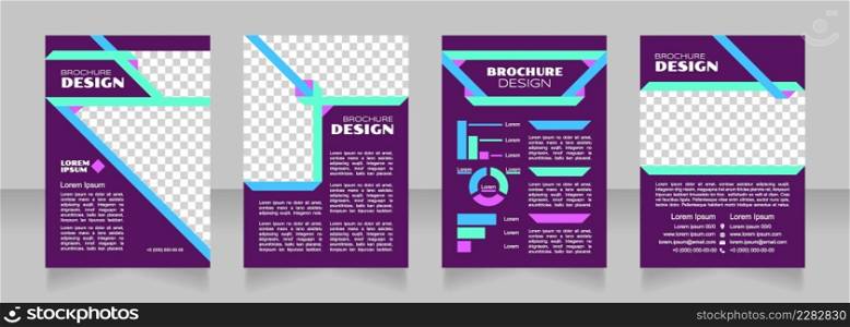 Production efficiency purple blank brochure design. Template set with copy space for text. Premade corporate reports collection. Editable 4 paper pages. Syncopate, Poller One, Arial Regular fonts used. Production efficiency purple blank brochure design