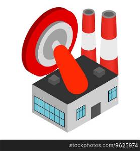Production liquidation icon isometric vector. Factory building and switch down. Industrial production, no factory. Production liquidation icon isometric vector. Factory building and switch down