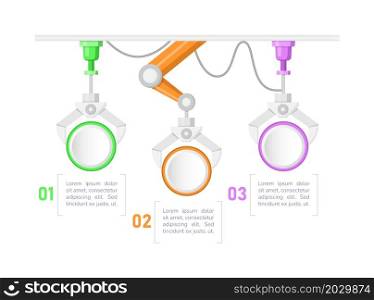Production methods innovation infographic chart design template. Abstract vector infochart with blank copy spaces. Instructional graphics with 3 step sequence. Visual data presentation. Production methods innovation infographic chart design template