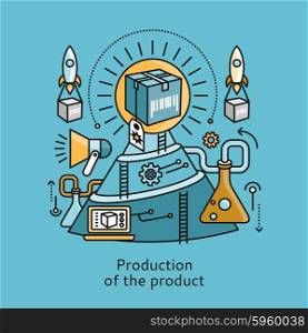 Production of product icon flat design concept. Process business, technology development, management service creative, project manufacturing illustration