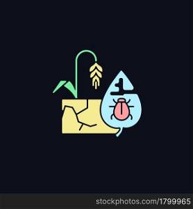 Production risks RGB color icon for dark theme. Risk management in agriculture. Nature disaster. Isolated vector illustration on night mode background. Simple filled line drawing on black. Production risks RGB color icon for dark theme
