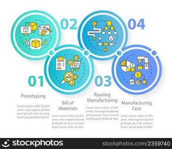 Production stages circle infographic template. Production process. Data visualization with 4 steps. Process timeline info chart. Workflow layout with line icons. Myriad Pro-Regular font used. Production stages circle infographic template
