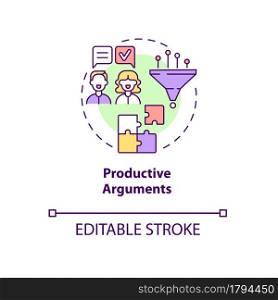 Productive arguments concept icon. Common problem solving. Respect and consensus. Mature relationships abstract idea thin line illustration. Vector isolated outline color drawing. Editable stroke. Productive arguments concept icon