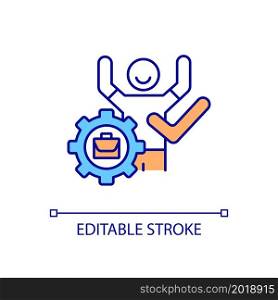 Productive employee performance RGB color icon. Happy worker. Human resources. Work and business management. Isolated vector illustration. Simple filled line drawing. Editable stroke. Productive employee performance RGB color icon