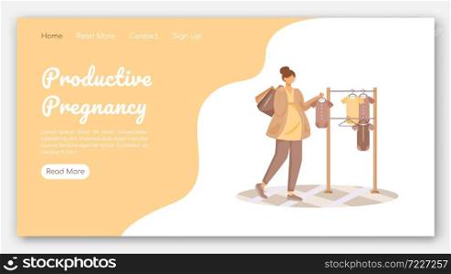 Productive pregnancy landing page vector template. Clothing store for babies website interface idea with flat illustrations. Shopping homepage layout. Web banner, webpage cartoon concept. Productive pregnancy landing page vector template