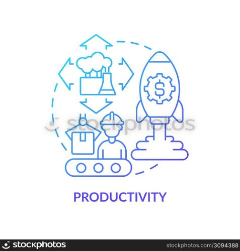 Productivity blue gradient concept icon. Sustainable land management abstract idea thin line illustration. Maintaining and enhancing production. Isolated outline drawing. Myriad Pro-Bold font used. Productivity blue gradient concept icon