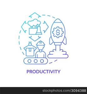 Productivity blue gradient concept icon. Sustainable land management abstract idea thin line illustration. Maintaining and enhancing production. Isolated outline drawing. Myriad Pro-Bold font used. Productivity blue gradient concept icon
