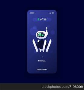 Productivity boosting application smartphone interface vector template. Mobile app page dark theme design layout. Running programs closing process screen. Flat UI for application. Phone display