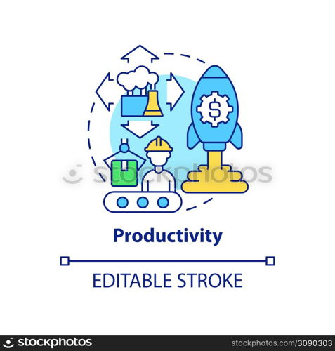 Productivity concept icon. Sustainable land management objective abstract idea thin line illustration. Industrial areas. Isolated outline drawing. Editable stroke. Arial, Myriad Pro-Bold fonts used. Productivity concept icon