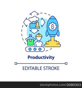 Productivity concept icon. Sustainable land management objective abstract idea thin line illustration. Industrial areas. Isolated outline drawing. Editable stroke. Arial, Myriad Pro-Bold fonts used. Productivity concept icon