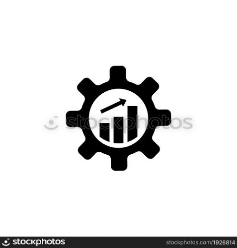 Productivity, Gear Cog with Growing Graph. Flat Vector Icon illustration. Simple black symbol on white background. Productivity, Gear Cog with Graph sign design template for web and mobile UI element. Productivity, Gear Cog with Growing Graph Flat Vector Icon