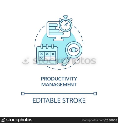 Productivity management turquoise concept icon. Tool for online workplace abstract idea thin line illustration. Isolated outline drawing. Editable stroke. Arial, Myriad Pro-Bold fonts used. Productivity management turquoise concept icon