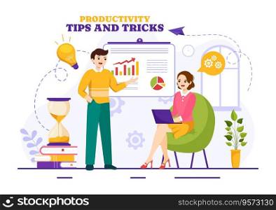 Productivity Tips and Trick Vector Illustration with Marketing Product for Effective Advertisement and Promotion C&aign to Boost Brand Recognition