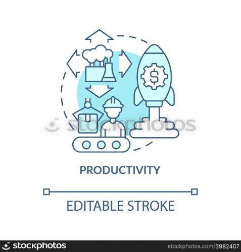 Productivity turquoise concept icon. Sustainable land management abstract idea thin line illustration. Industrial areas. Isolated outline drawing. Editable stroke. Arial, Myriad Pro-Bold fonts used. Productivity turquoise concept icon