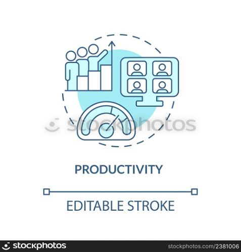 Productivity turquoise concept icon. Virtual office. Online collaboration advantage abstract idea thin line illustration. Isolated outline drawing. Editable stroke. Arial, Myriad Pro-Bold fonts used. Productivity turquoise concept icon