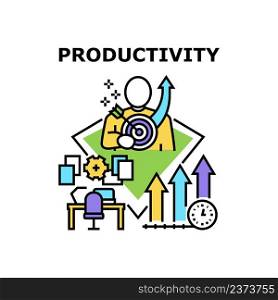 Productivity Vector Icon Concept. Manager Or Businessman Developing And Planning Productivity Time For Successful Goal Achievement. Managing Task For Increase Wealth Color Illustration. Productivity Vector Concept Color Illustration