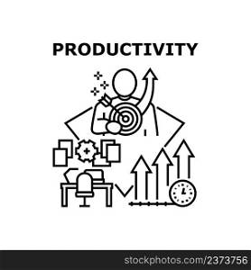 Productivity Vector Icon Concept. Manager Or Businessman Developing And Planning Productivity Time For Successful Goal Achievement. Managing Task For Increase Wealth Black Illustration. Productivity Vector Concept Black Illustration