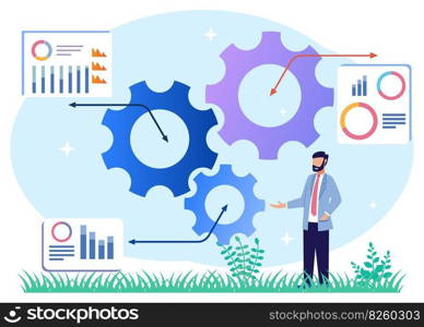 Productivity vector illustration. The performance of a successful businessperson. Efficient time and task management strategies for business progress and development. Dynamic elements of job success.