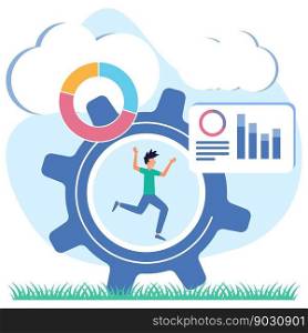 Productivity vector illustration. The performance of a successful businessperson. Efficient time and task management strategies for business progress and development. Dynamic elements of job success.