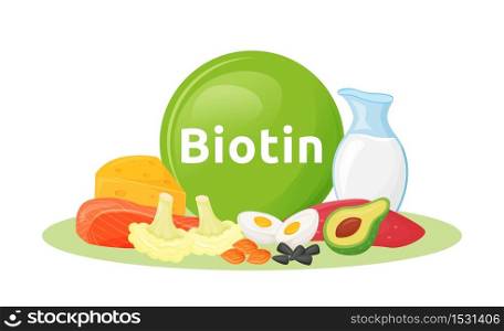 Products containing biotin cartoon vector illustration. Seeds and organic dairy products flat color object. Good nutrition isolated on white background. Products containing biotin cartoon vector illustration