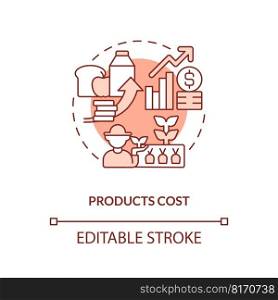 Products cost terracotta concept icon. Rising prices. Disadvantage of farming policy abstract idea thin line illustration. Isolated outline drawing. Editable stroke. Arial, Myriad Pro-Bold fonts used. Products cost terracotta concept icon