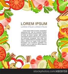 Products, food. Vector illustration, page menu with place for text.