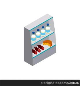 Products in supermarket fridge icon in isometric 3d style on a white background. Products in supermarket fridge icon