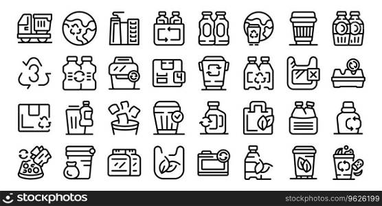 Products that can be reused icons set outline vector. Food bin. Trash can. Products that can be reused icons set outline vector. Food bin