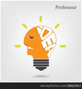 Professeur or old scientist sign.Creative light bulb and education or business idea concepts .Vector illustration.