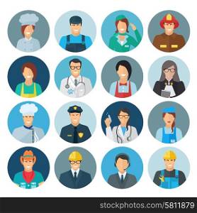 Profession avatar flat icon set with chef mechanic policeman isolated vector illustration. Profession Avatar Flat Icon