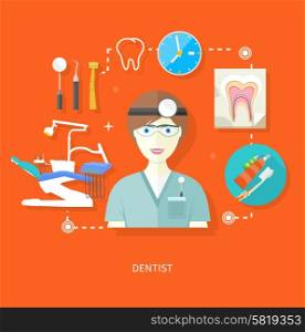 Profession concept with female general dental practitioner in uniform in the dentist office