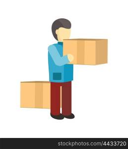 Profession courier with box. Delivery man, delivery icon, free delivery, delivery parcel, service delivery, person profession character courier postman vector illustration